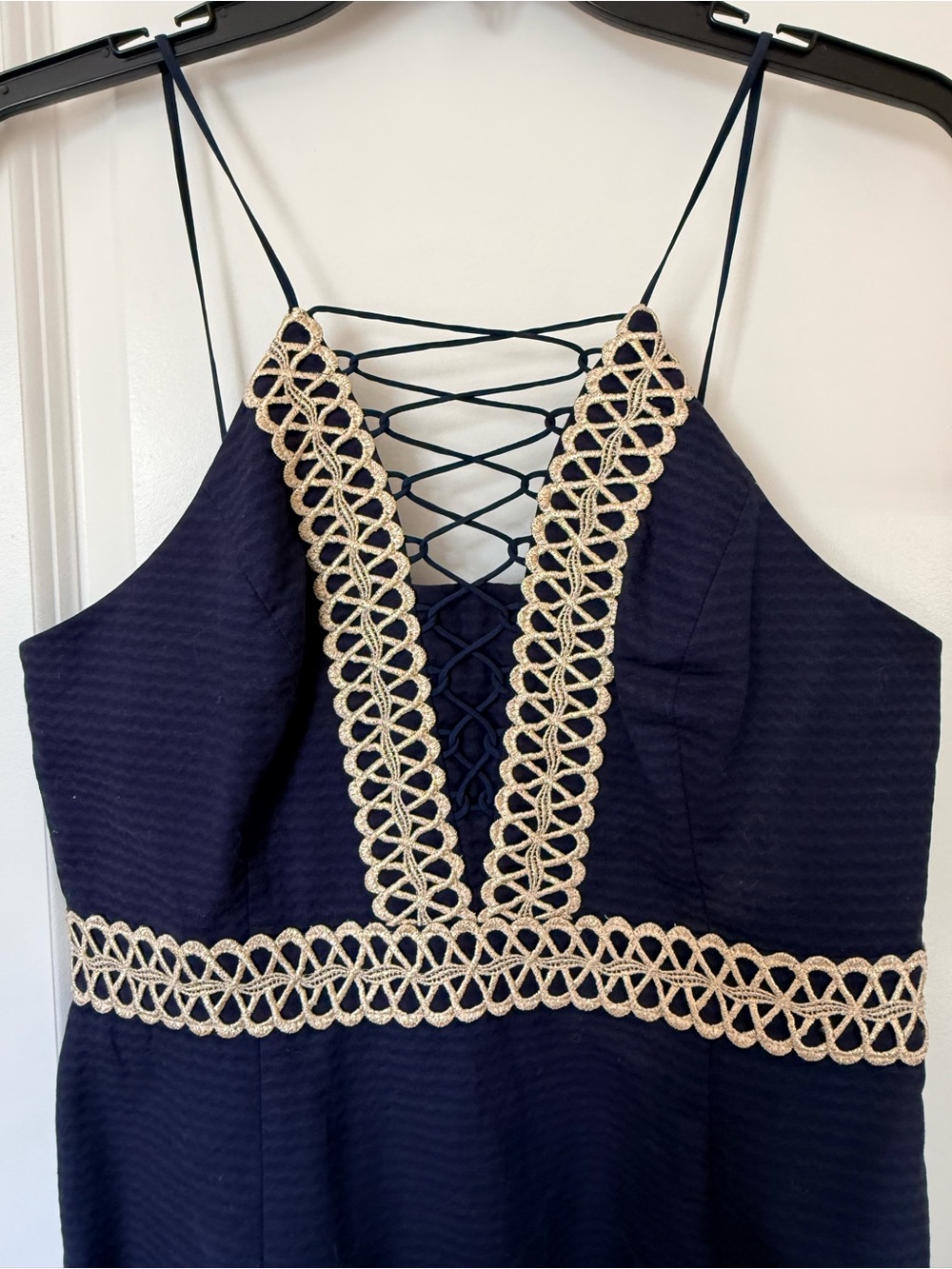 Lilly Pulitzer True Navy Shift Dress with Cream Crochet Waist Trim - Picture 7 of 7